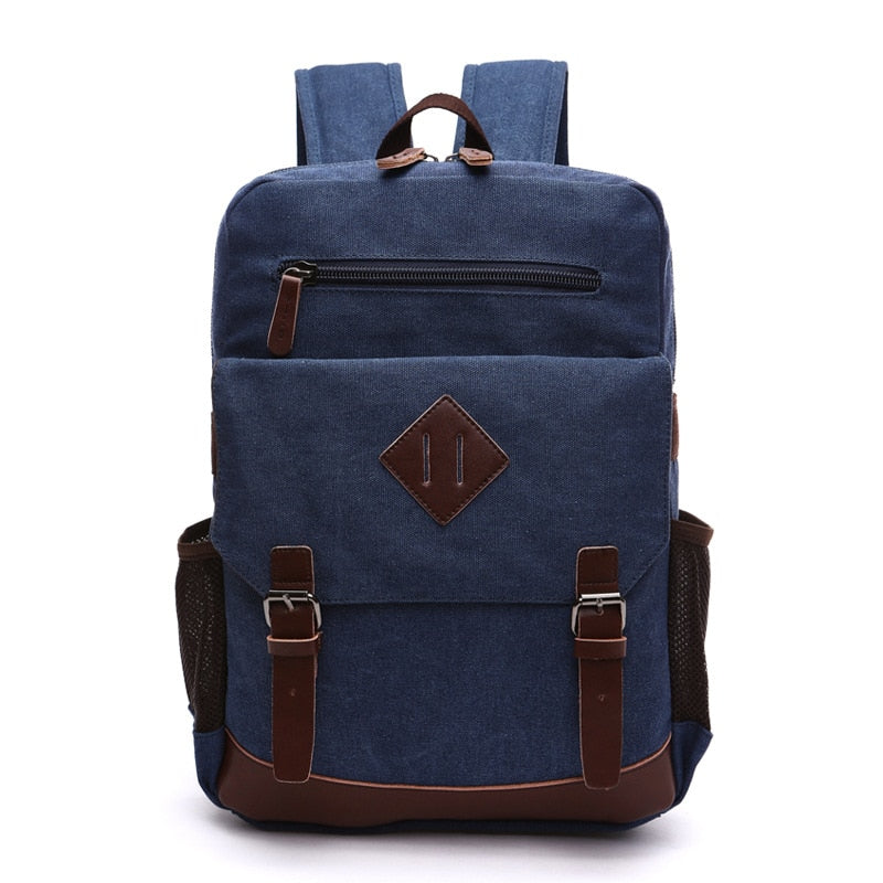 Mochila Masculina de Lona com Detalhes em Couro