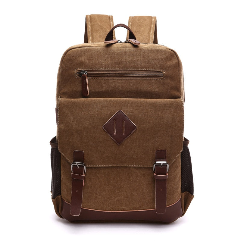 Mochila Masculina de Lona com Detalhes em Couro