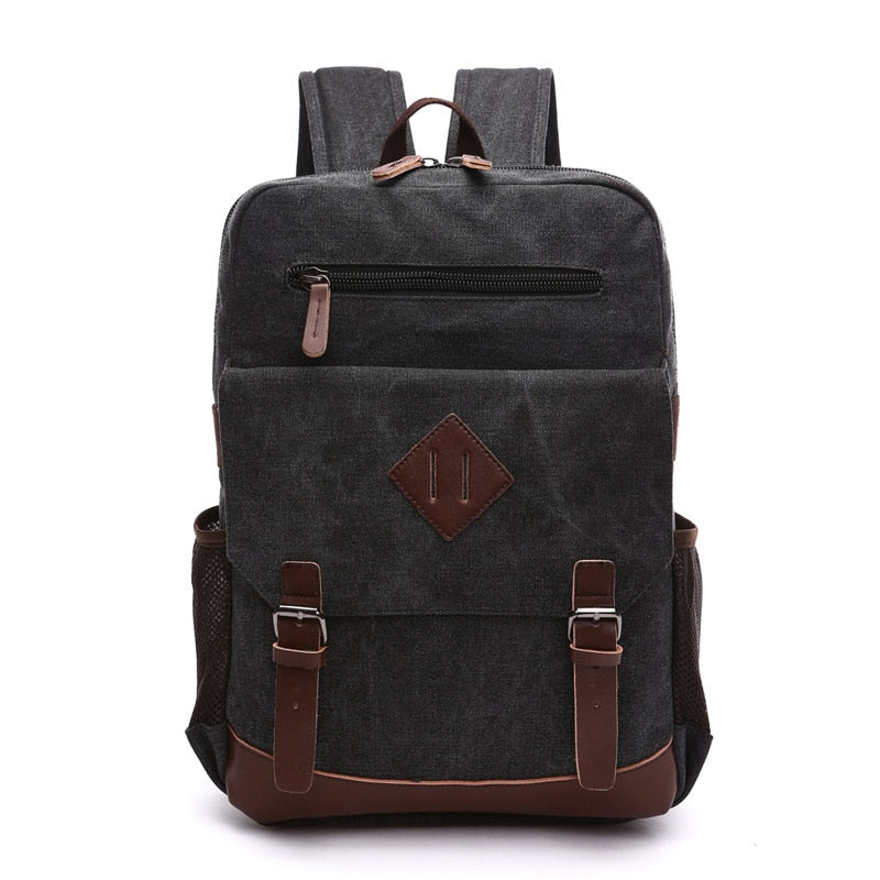 Mochila Masculina de Lona com Detalhes em Couro