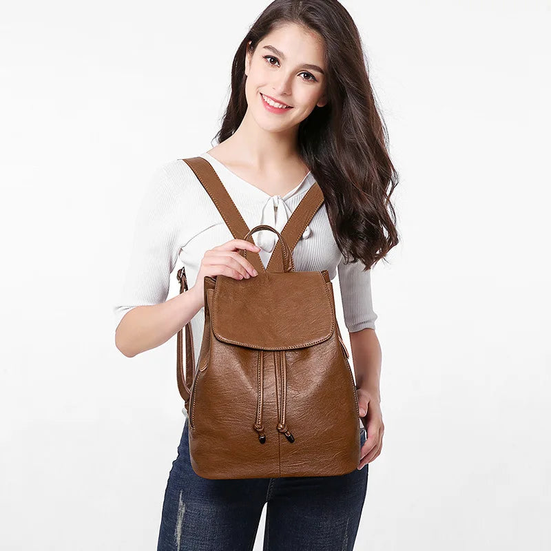 Mochila Feminina de Couro Anti-Furto Lauren
