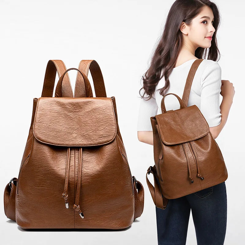 Mochila Feminina de Couro Anti-Furto Lauren