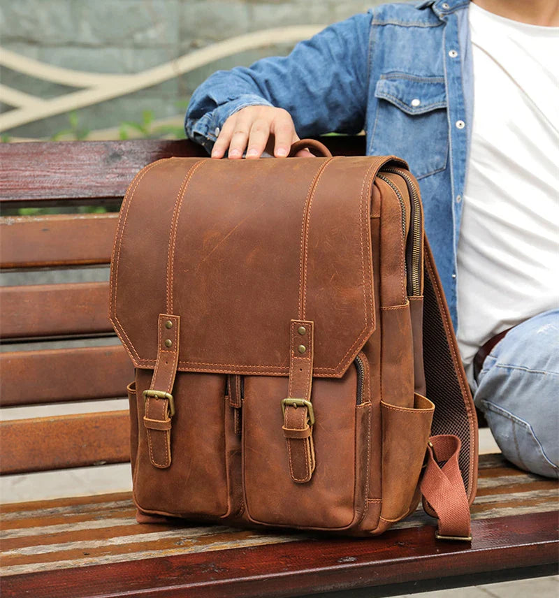 Mochila de Couro Genuíno Notebook 15.6 Bagger