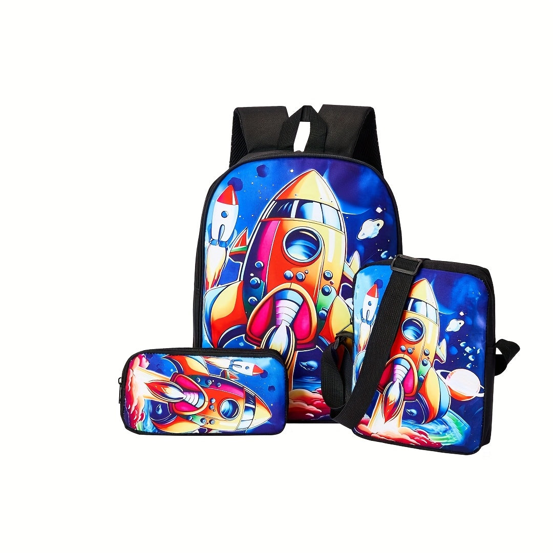 Kit Escolar Astronauta e Foguete - Mochila, Lancheira e Estojo