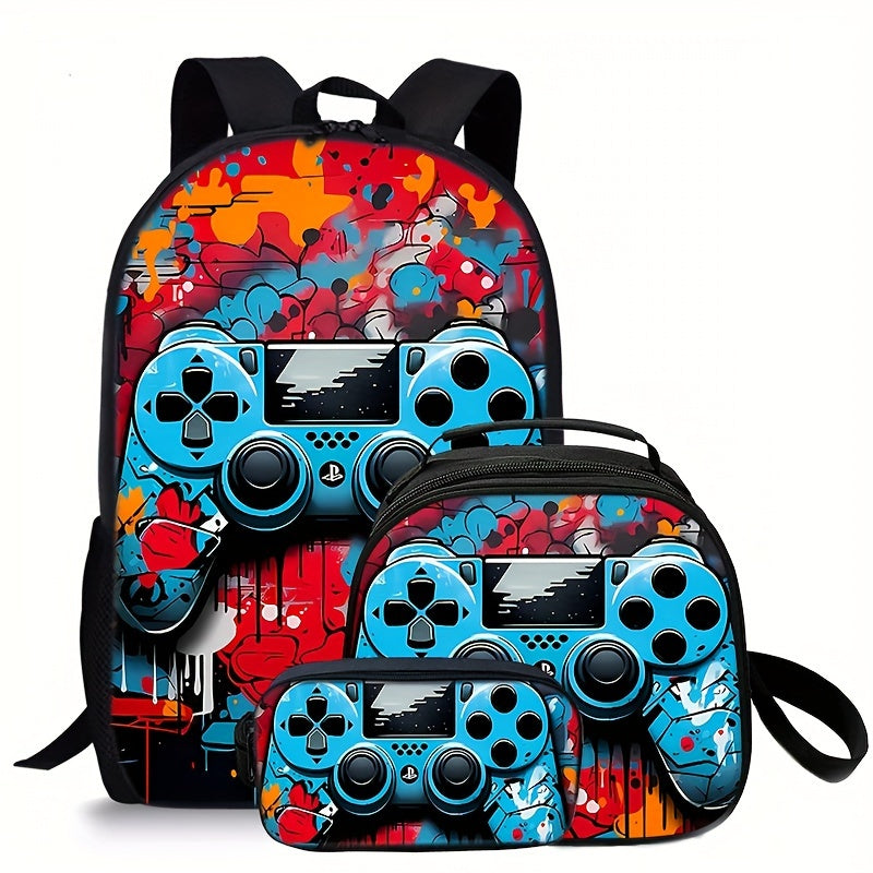 Kit Escolar Estampa Controle de Jogo - Mochila, Lancheira e Estojo