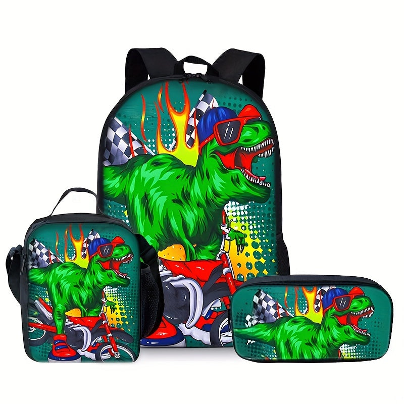 Kit Escolar Estampa Dinossauro - Mochila, Lancheira e Estojo