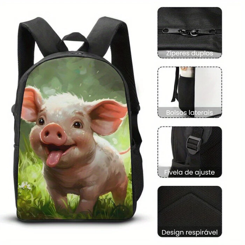 Kit Escolar Porquinho - Mochila, Lancheira e Estojo 4