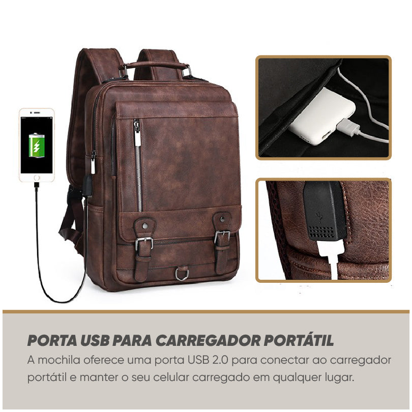 Mochila Masculina Jeep de Couro Notebook
