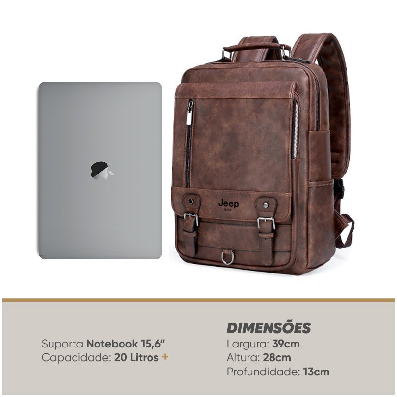Mochila Masculina Jeep de Couro Notebook