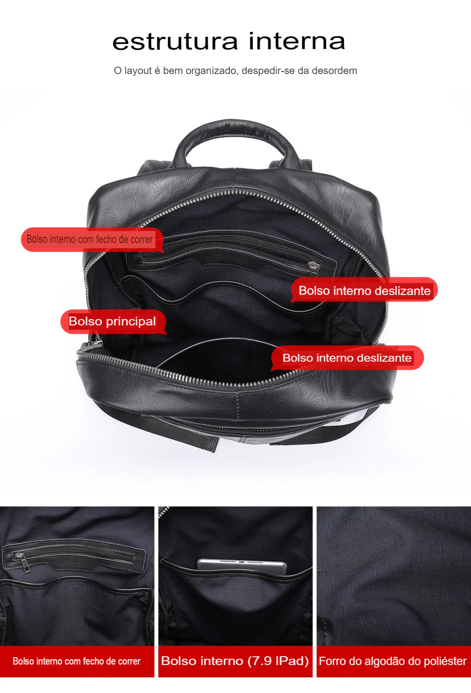 Mochila Masculina de Couro Genuíno Trek