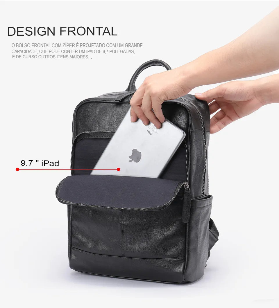 Mochila Masculina de Couro Genuíno Trek