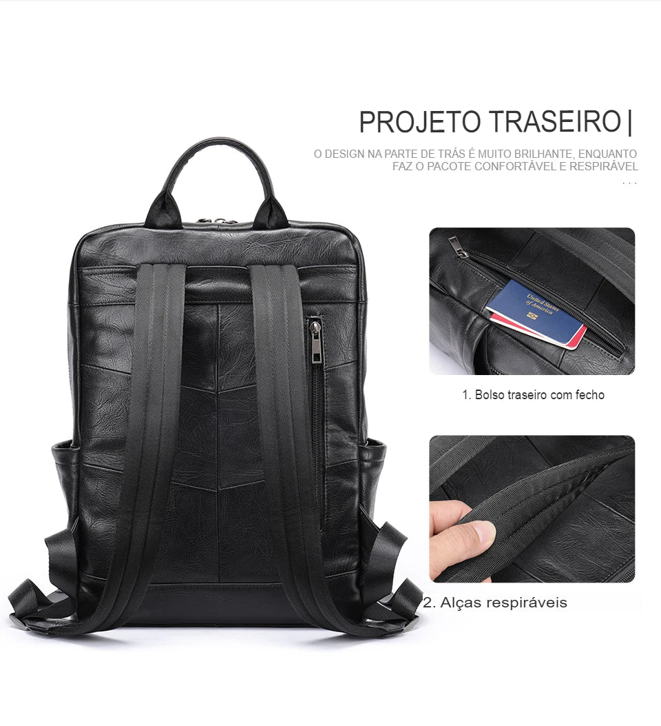 Mochila Masculina de Couro Genuíno Trek