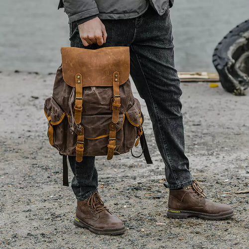 Mochila Masculina de Lona Vintage Style