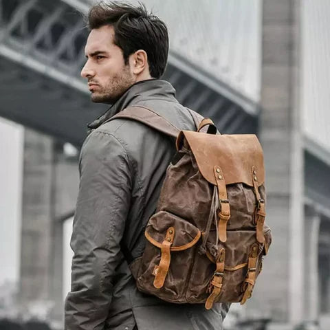 Mochila Masculina de Lona Vintage Style