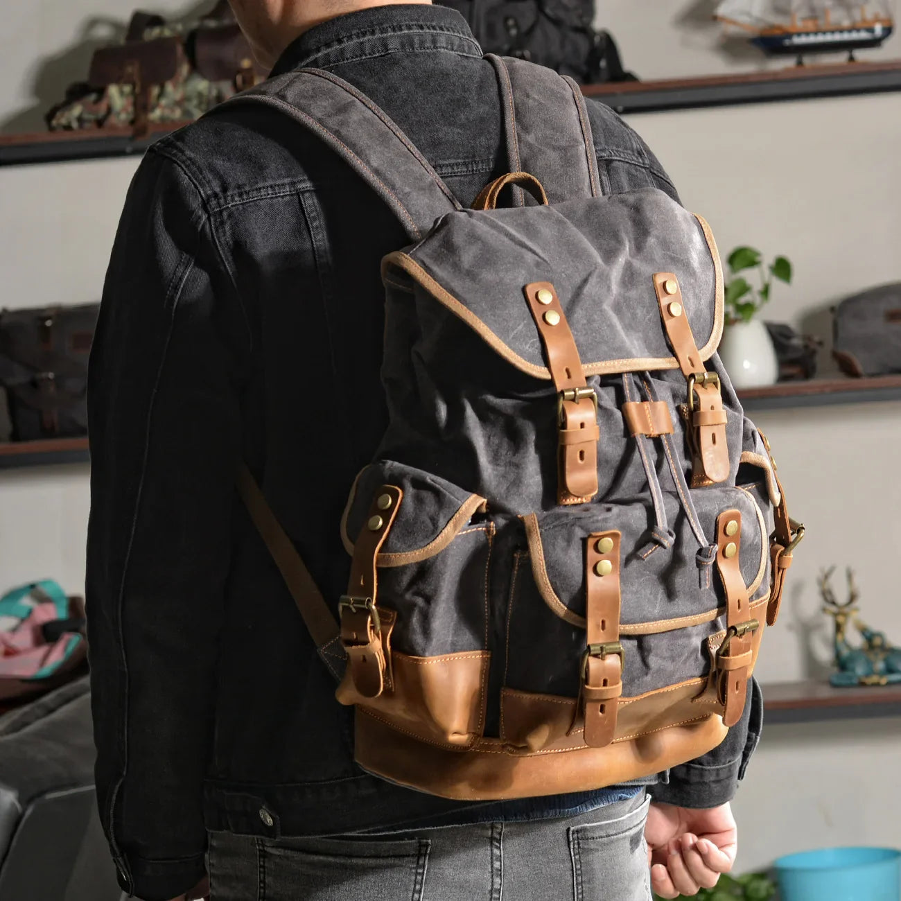 Mochila Masculina de Lona Vintage Style