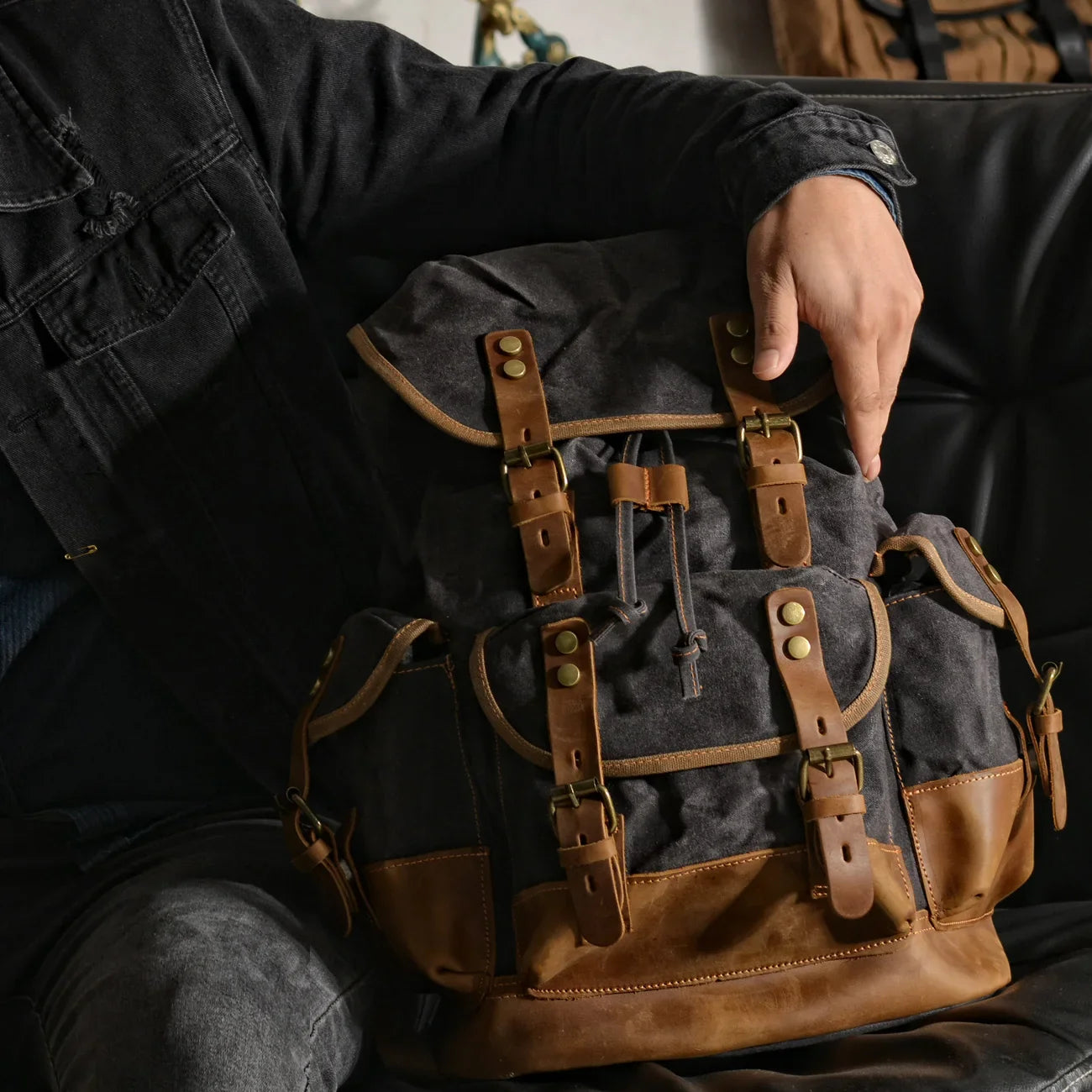 Mochila Masculina de Lona Vintage Style