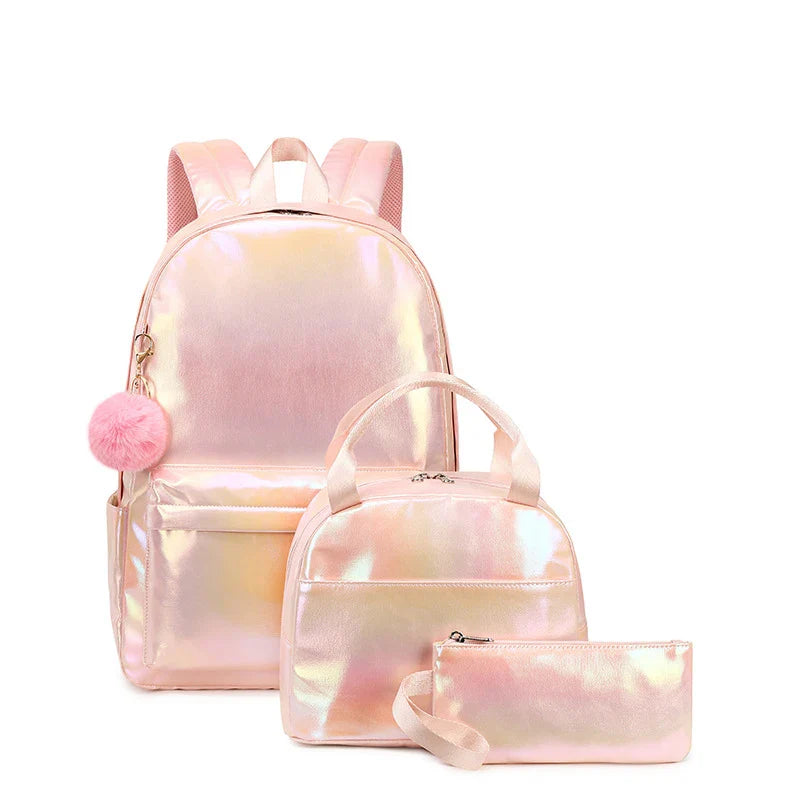 Mochila Escolar Feminina Refletiva com Lancheira e Estojo 7