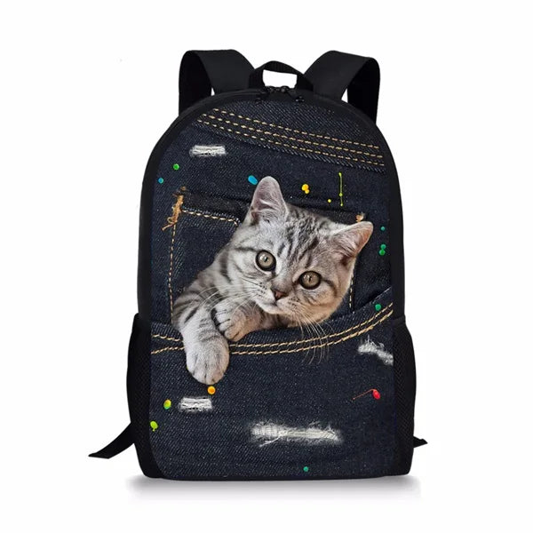 Mochila Escolar Impermeável Gatinho 3D 2