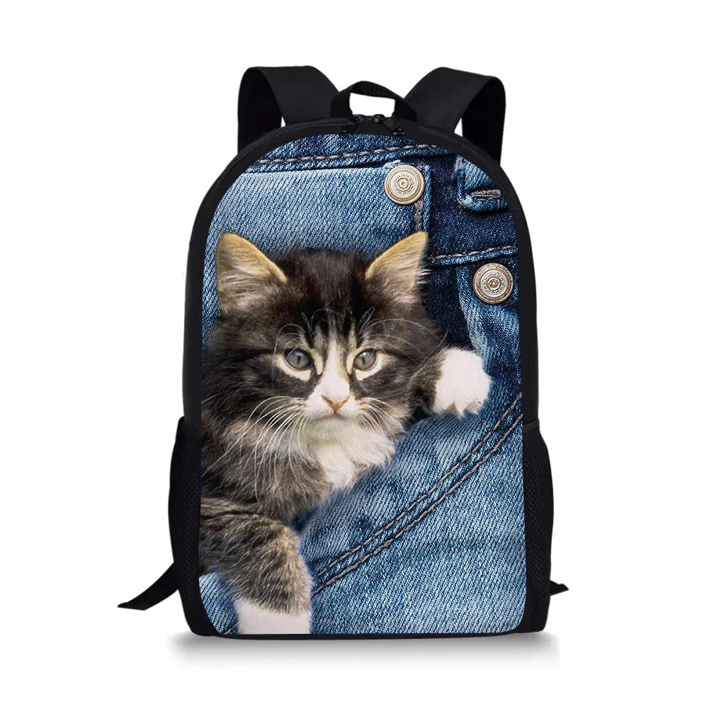 Mochila Escolar Impermeável Gatinho 3D 3