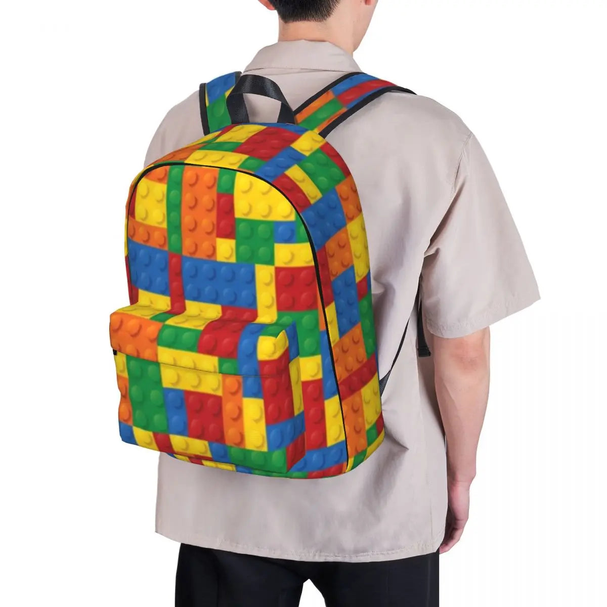 Mochila Escolar Unissex Quebra Cabeça Colorido 2