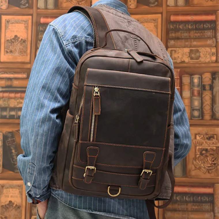 Mochila Masculina de Couro Genuíno Bulls 2