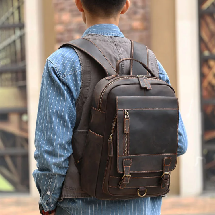 Mochila Masculina de Couro Genuíno Bulls 8