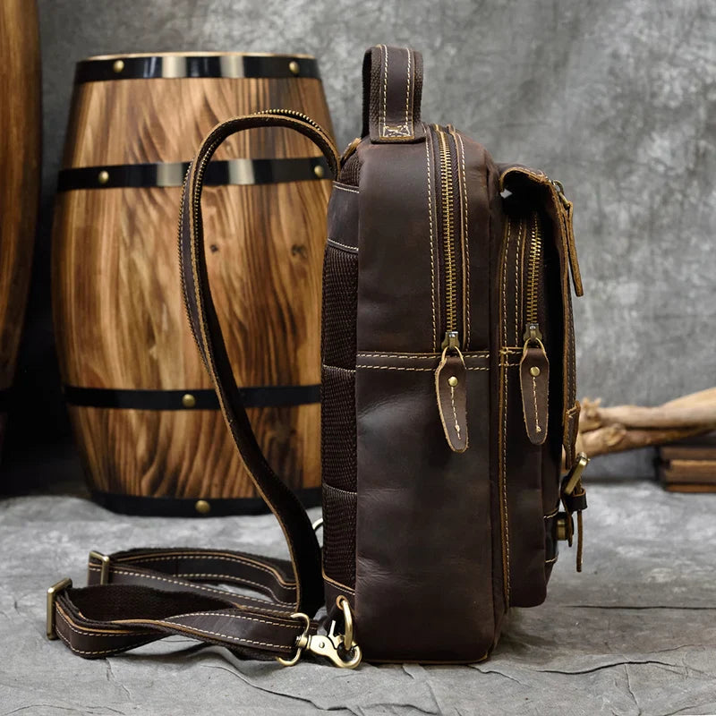 Mochila Masculina de Couro Legítimo Vintage 7