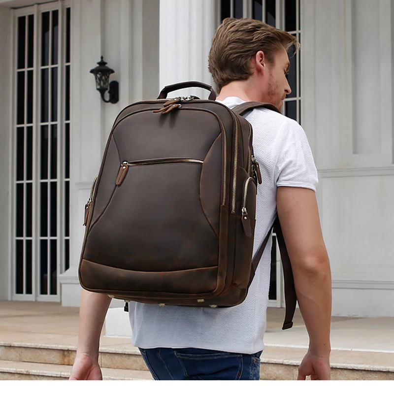 Mochila Masculina de Couro Luxo Notebook 17” 2