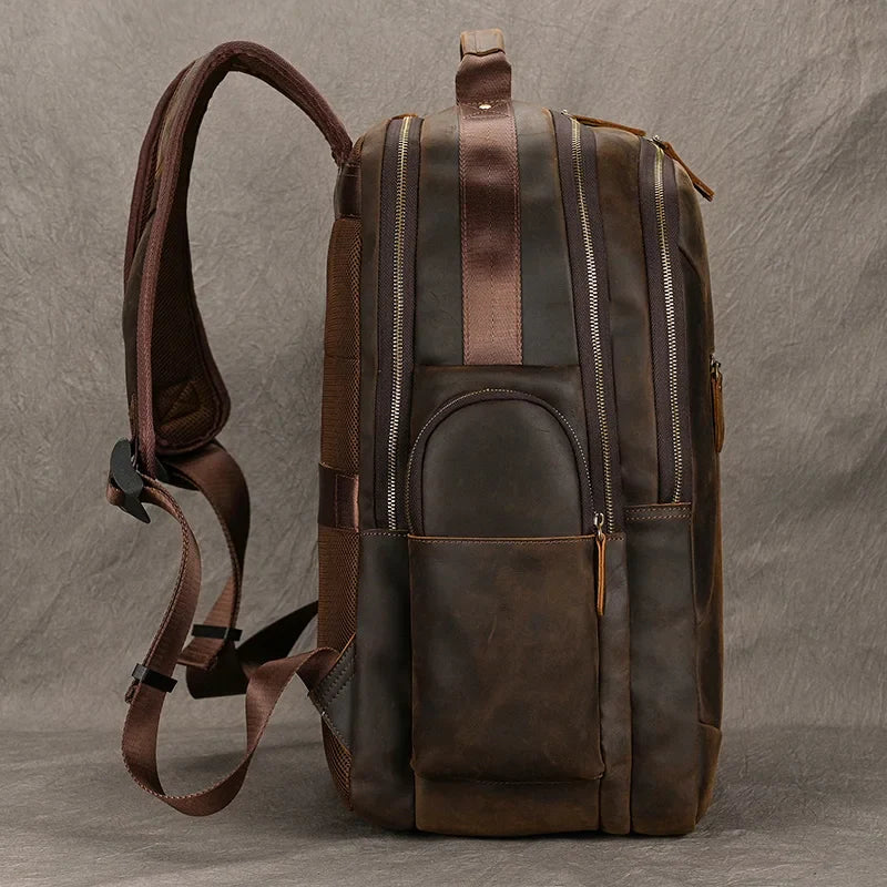 Mochila Masculina de Couro Luxo Notebook 17” 4