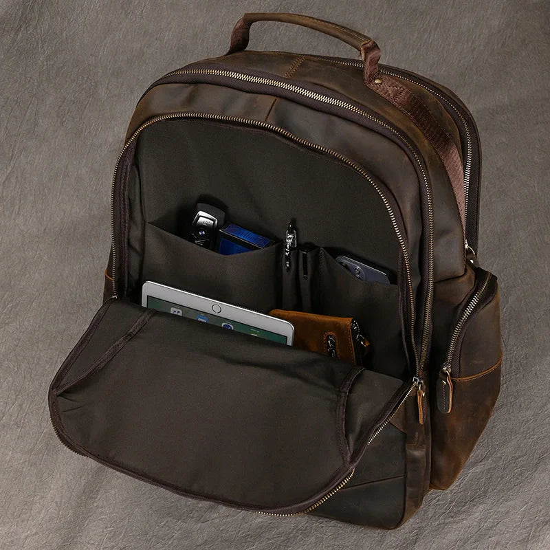 Mochila Masculina de Couro Luxo Notebook 17” 5