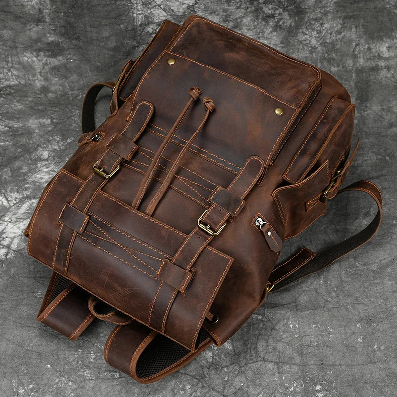 Mochila Masculina de Couro Notebook 17" luxo 4