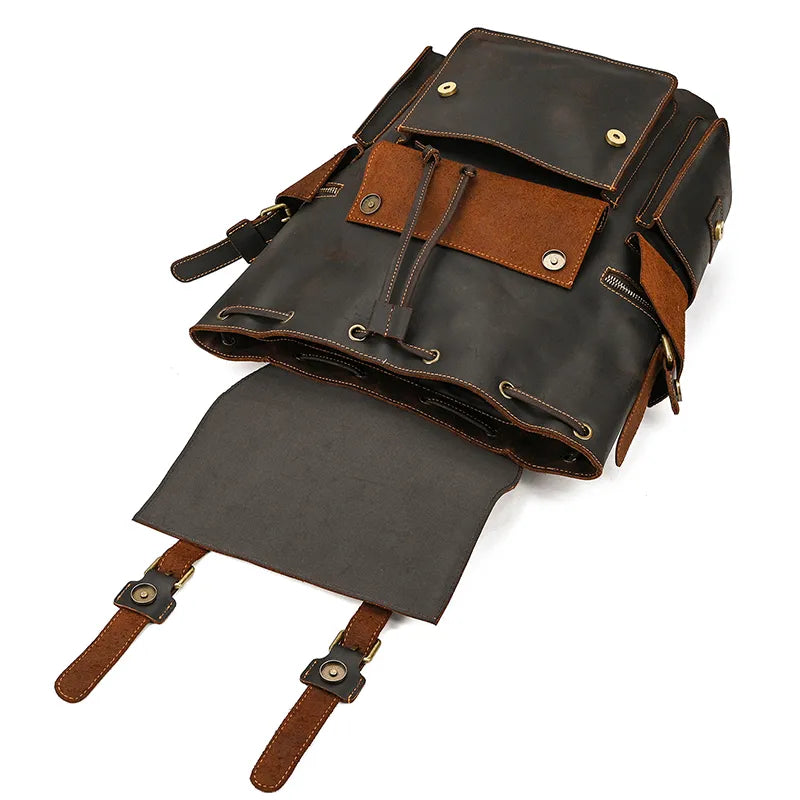 Mochila Masculina de Couro Notebook 17" luxo 8