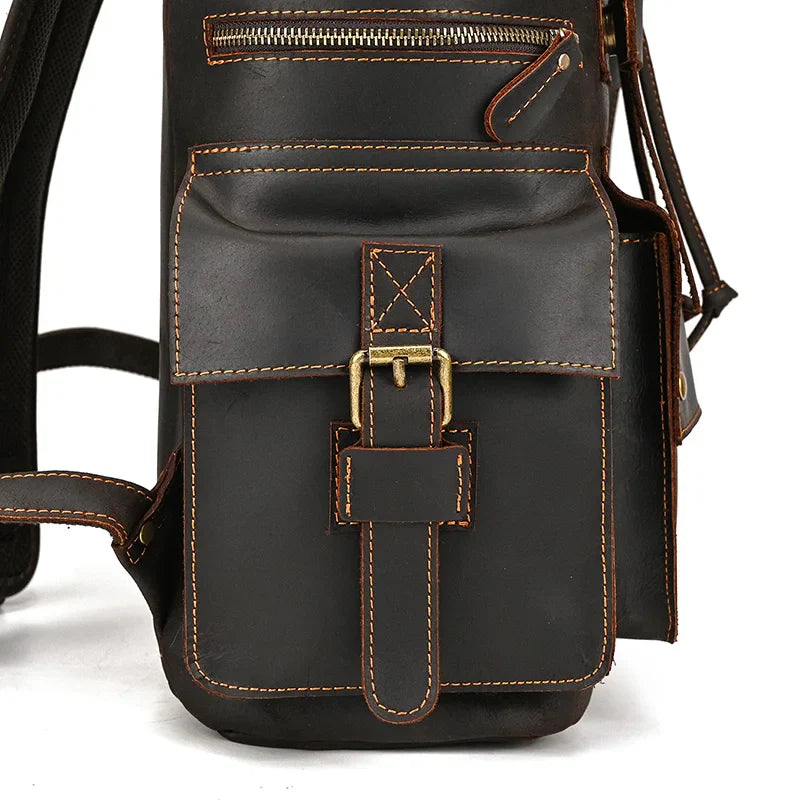 Mochila Masculina de Couro Notebook 17" luxo 9