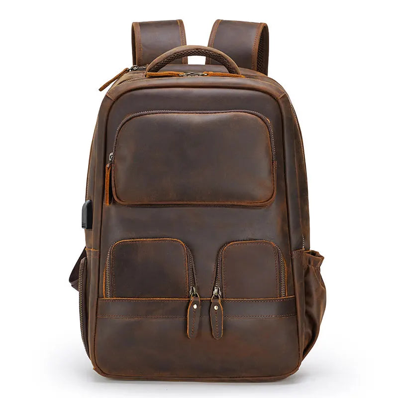 Mochila Masculina de Couro Notebook com USB Wolf 5