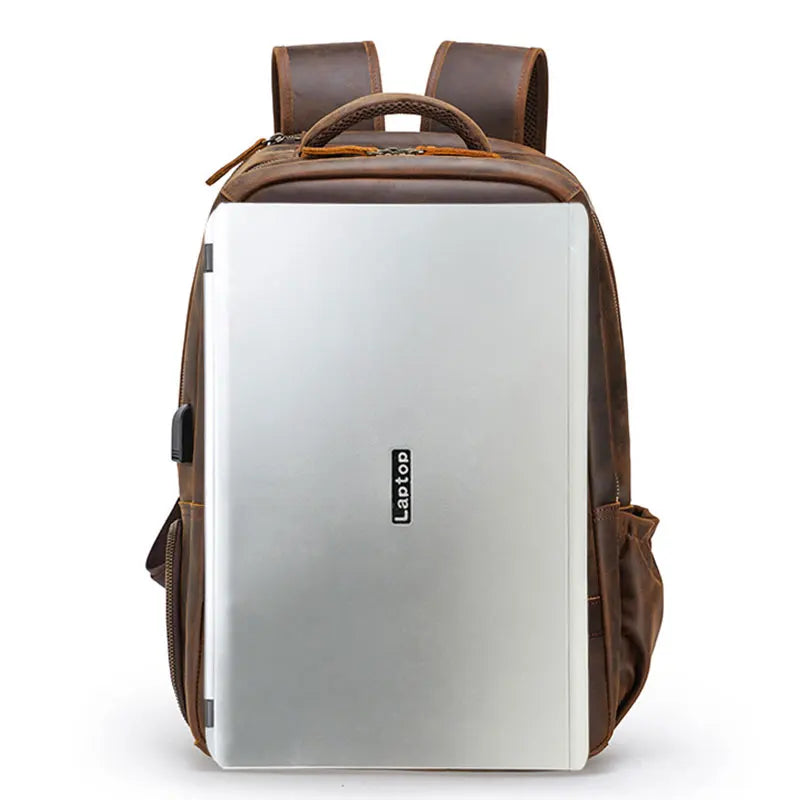 Mochila Masculina de Couro Notebook com USB Wolf 7