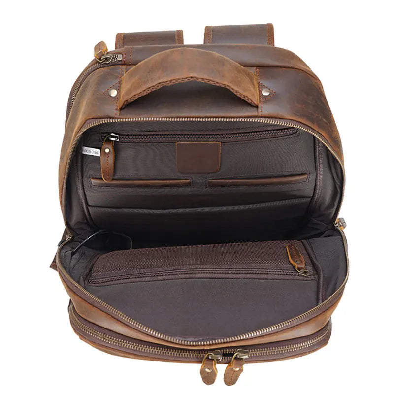 Mochila Masculina de Couro Notebook com USB Wolf 9