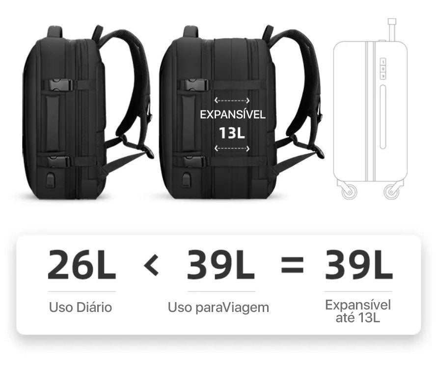 Mochila de Viagem Expansível 22L-36L Notebook 17" Maximus 10