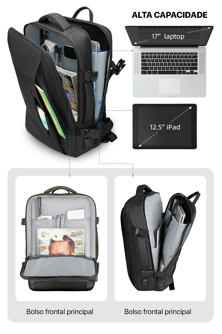 Mochila de Viagem Expansível 22L-36L Notebook 17" Maximus 12