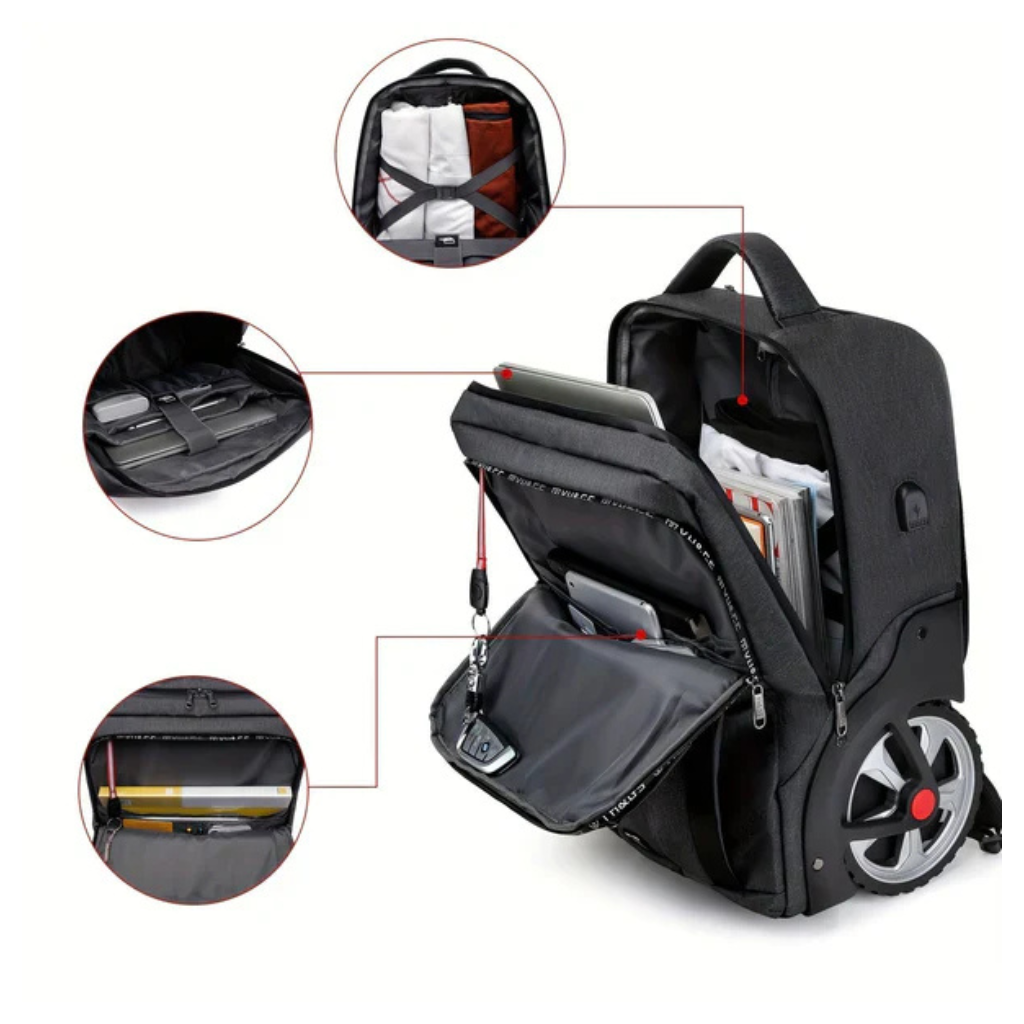 Mochila de Viagem com Rodas e Entrada USB-3
