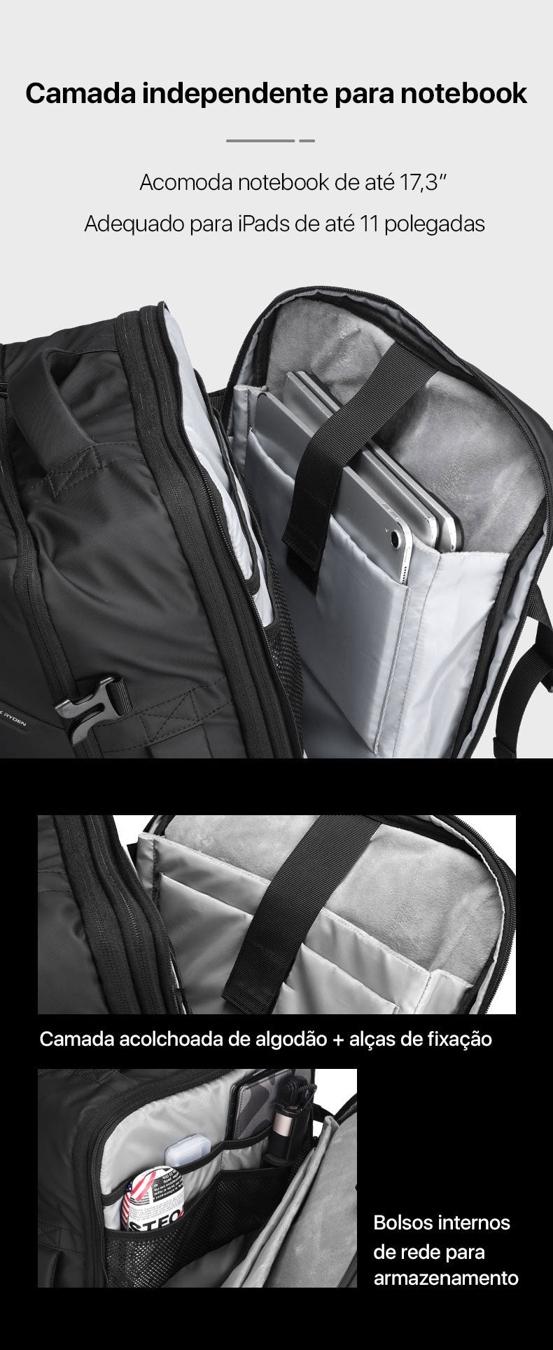 Mochila de Viagem e Negócios Notebook 17.3" Porta USB Dupla 5