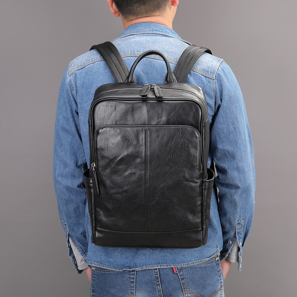 Mochila Masculina de Couro Genuíno Trek