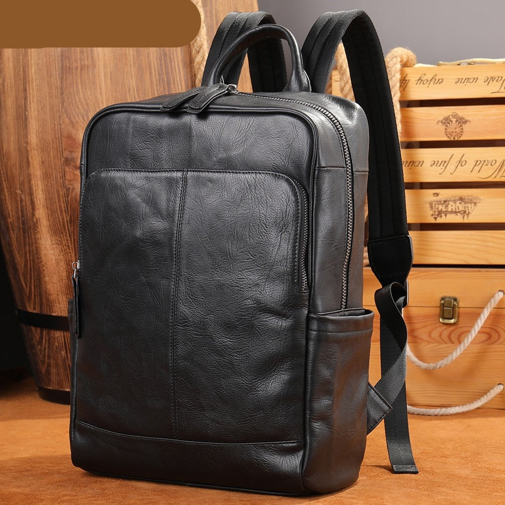 Mochila Masculina de Couro Genuíno Trek