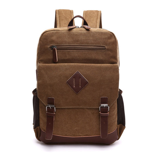 Mochila Masculina de Lona com Detalhes em Couro