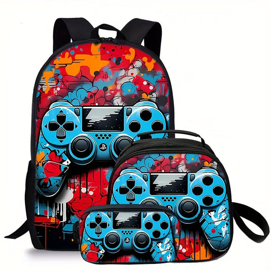 Kit Escolar Estampa Controle de Jogo - Mochila, Lancheira e Estojo