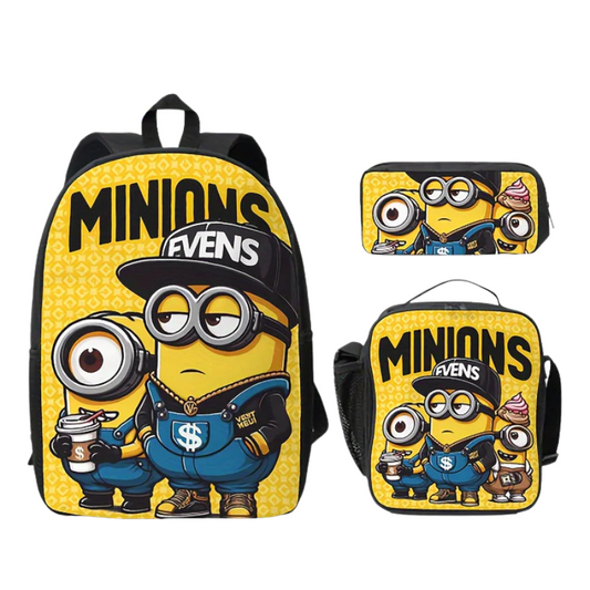 Kit Escolar Minions - Mochila, Lancheira e Estojo