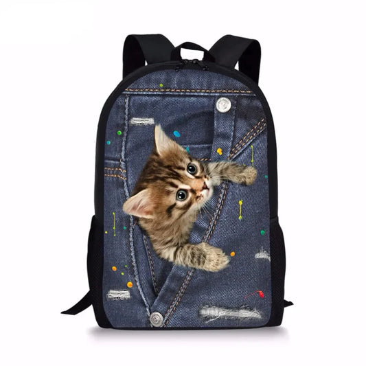 Mochila Escolar Impermeável Gatinho 3D