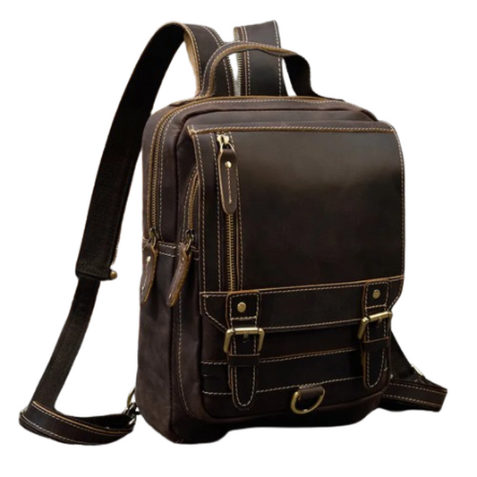 Mochila Masculina de Couro Legítimo Vintage