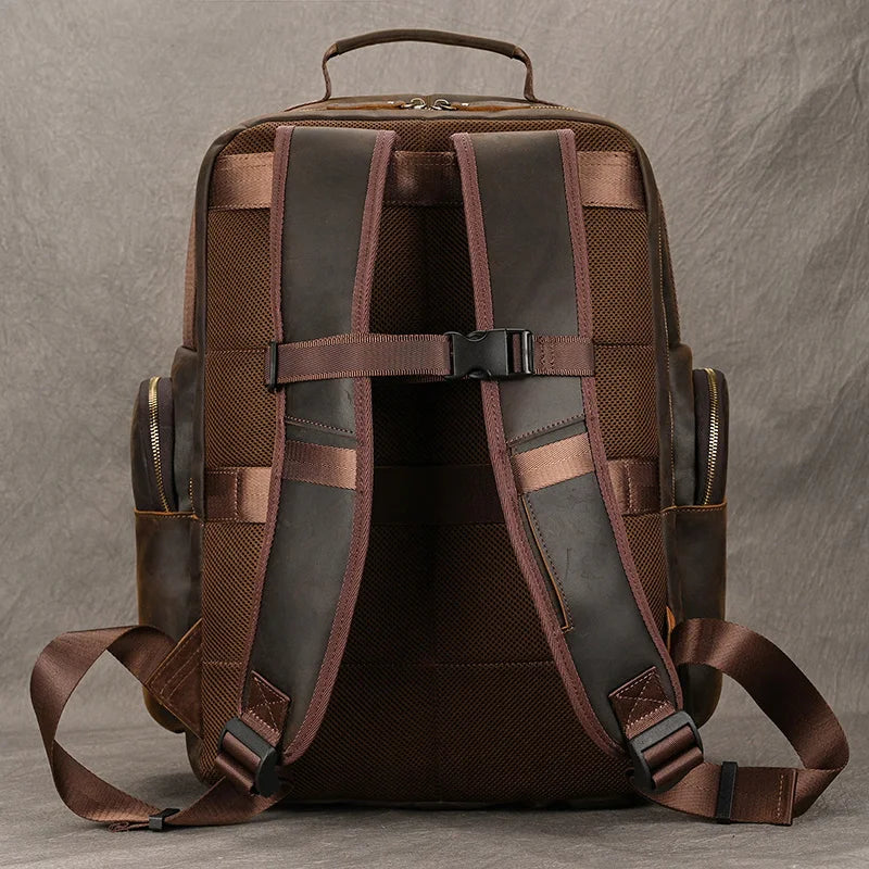Mochila Masculina de Couro Luxo Notebook 17” 11