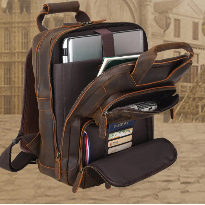 Mochila Masculina de Couro Notebook 16 4