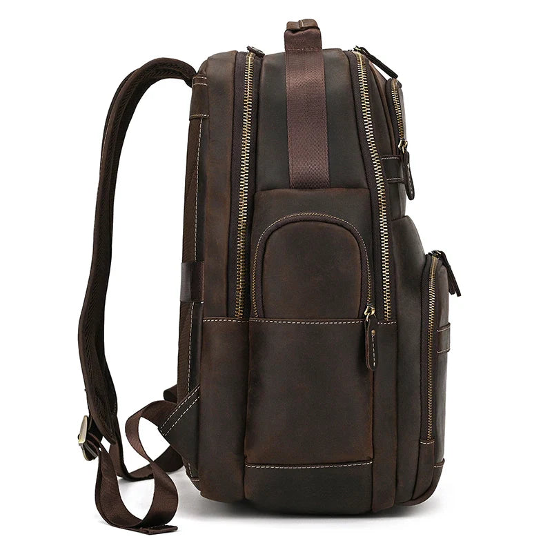 Mochila Masculina de Couro Notebook 17 com USB 2