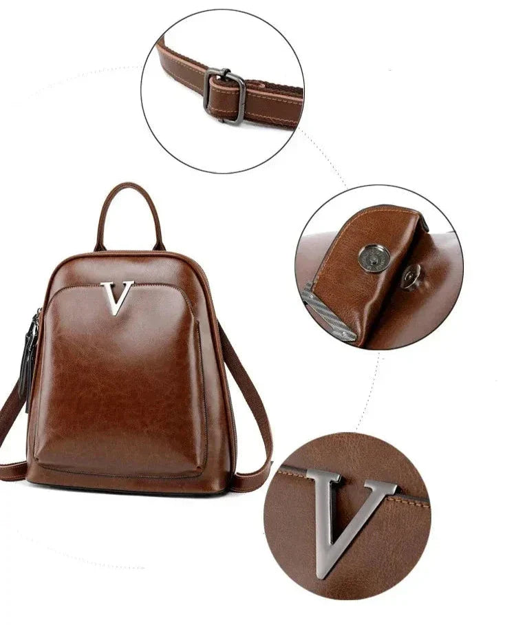 Mochila Feminina de Couro Legítimo Olivia